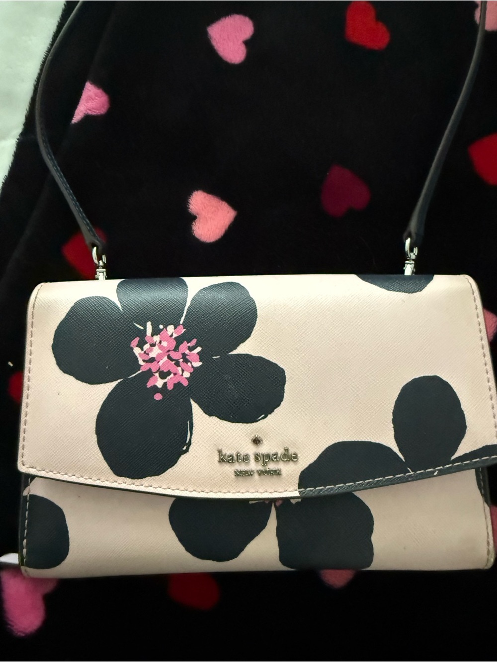 kate spade Pink and Black Floral Crossbody Bag